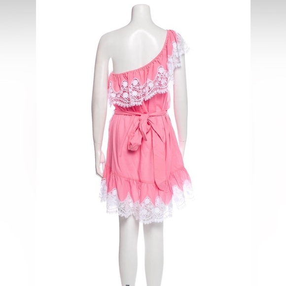 NWT. Tuckernuck. Miguelina Summer Pink Cotton and Lace One Shoulder Dress. Small - Picture 5 of 6